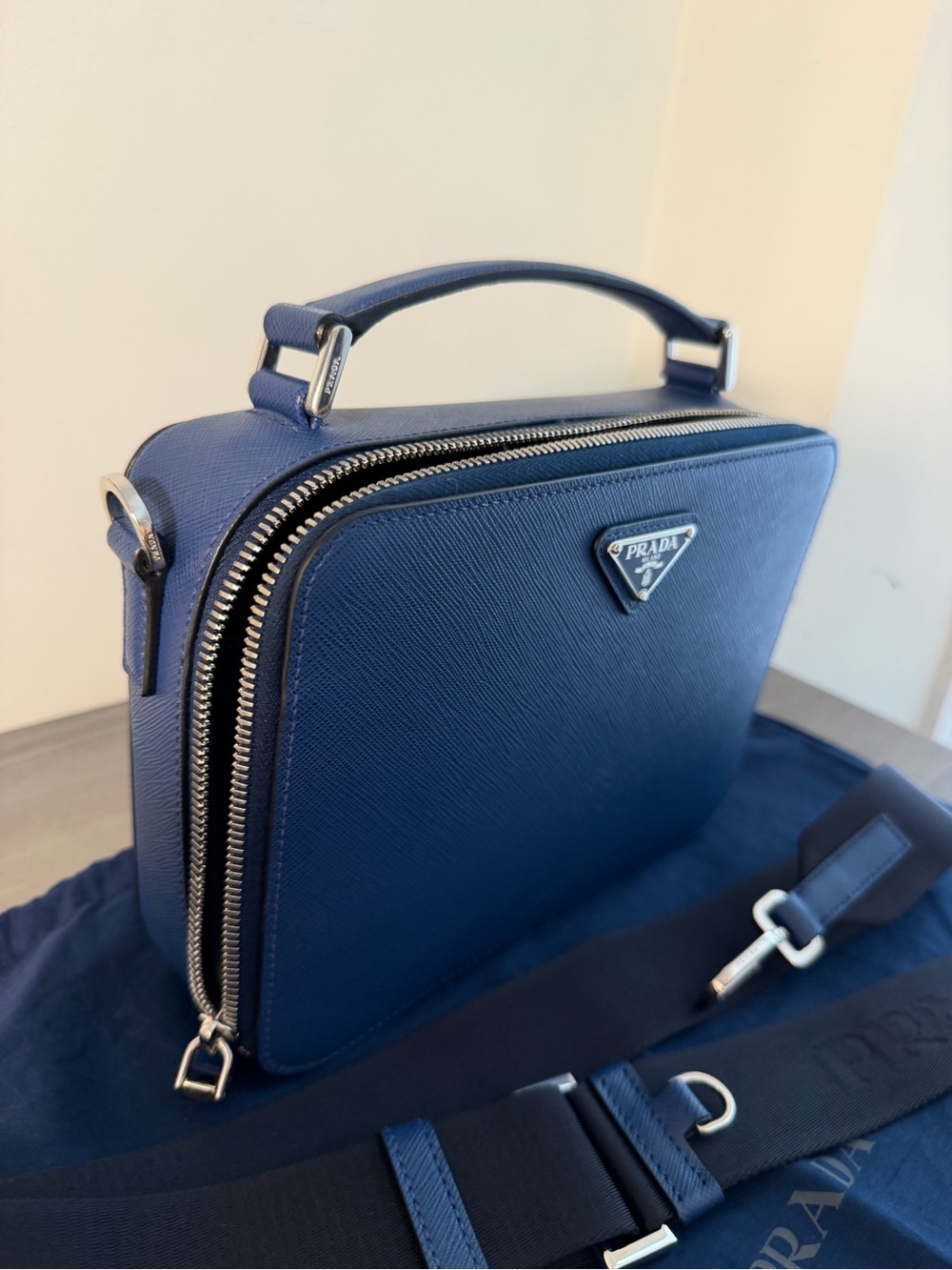 Prada Brique Medium Saffiano Leather Bag in Blue - Picture 3 of 11
